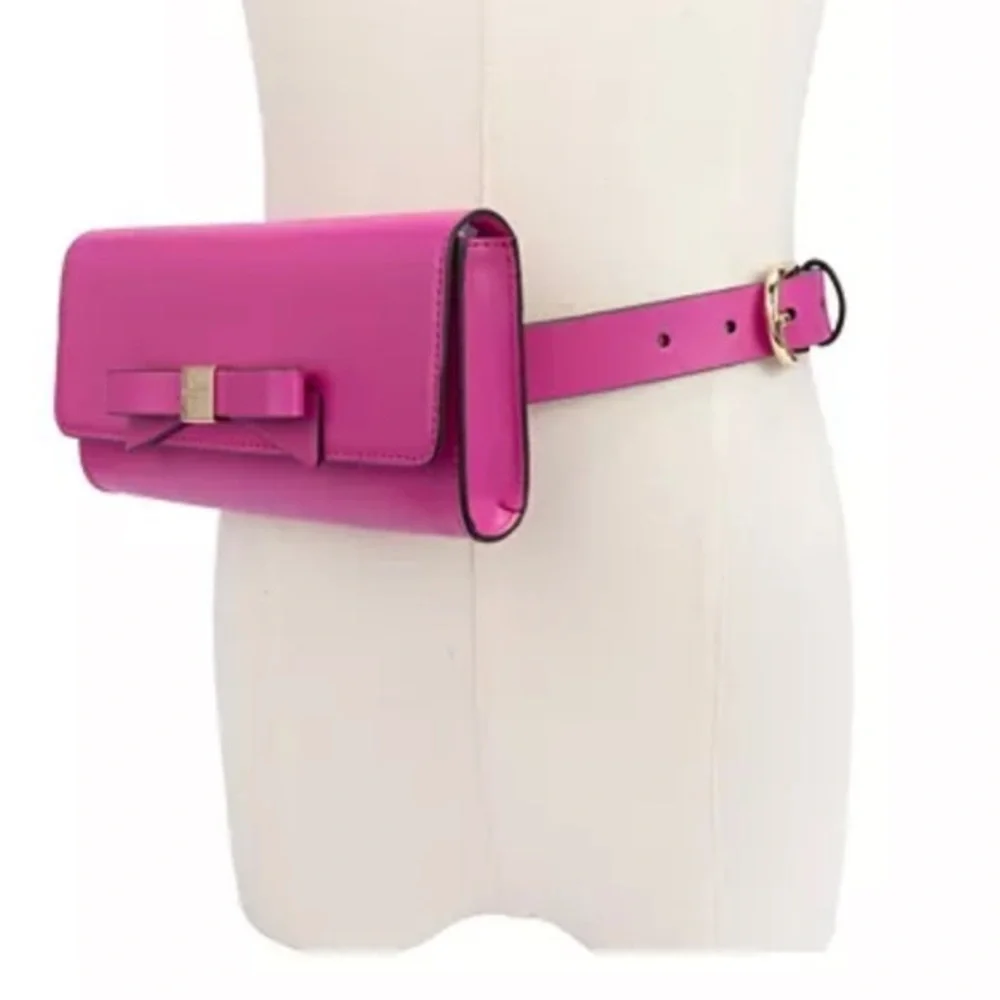 kate spade light pink bow gold logo‎ belt bag new
